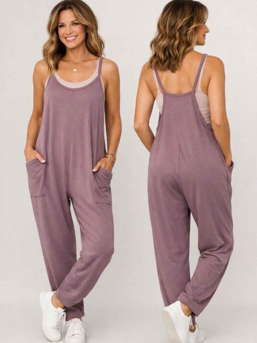 Wasabi + Mint Mauve Jumpsuit M Sleeveless Pocket Cropped Casual Romper